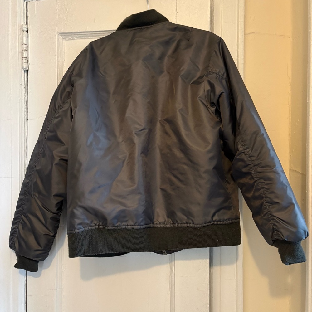 Gray Bomber Jacket With Orange Lining - image 3